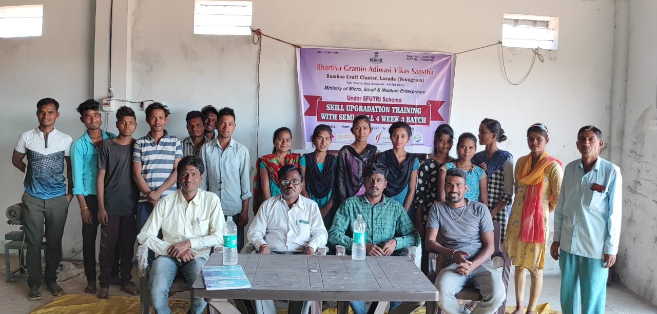 Artisans and trainers at a skill upgradation training, Bamboo Craft Cluster, Lavada